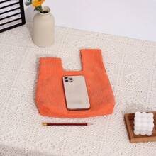 Ví cầm tay thời trang Corduroy Classic Minimalist, Túi vuông nhỏ gọn - trái cam - Xem 6