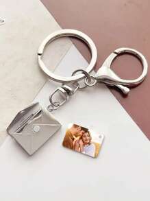 LICVIC 1/2 Custom Photo Keychain, Envelope-Style Personalized Keychain, Size: 2x1.7cm, Rose Gold/Silver/Gold Metal Keyring - Style a - View 5