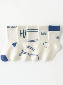5 Pairs Kids/Toddlers Mesh Breathable Socks - Color Block, Solid, Cartoon Letter, Striped Mid-Calf Length Socks, Comfortable And Stylish For Spring/Summer, Suitable For School, Casual And Sports Shoes - Multicolor - View 8
