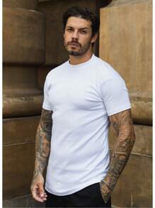 Slim Plain Ribbed T-Shirt Basic American Style Streetwear Fitted To The Body Ribana - White - View 3