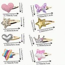 16pcs/Pack Cute Girls Hair Accessories - Star & Heart Shaped Hair Clips, Colorful Hair Clips, Snap Hair Clips, Metallic Sequin Hair Clips - Multicolor - View 4
