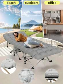 1pc Portable Folding Bed - Heavy Duty Dual Sided Mattress, Camping Bed, Easy To Assemble, Includes Carry Bag, Gray, Space Saving, Comfortable Sleeping Solution For Indoor/ Outdoor Use,Valentine's Day Gift