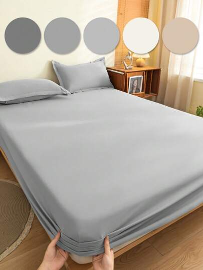 1pc Solid Color Bed Sheet, Bedding, Fitted Sheet, Mattress Cover, Bed Cover, Soft And Comfortable Bedding For Bedroom, Dustproof Non-Slip Mattress Protector, Deep Pocket Bed Sheet, For Single/Twin/Full Bed Sizes - Ideal For Bedroom, Guest Room, Simple And Stylish, Without Pillowcase, Ideal Easter Gift, For Independence Day Gift, Perfect Holiday Gift,