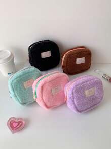 1 Plush Square Lightweight Flat Wallet, Sanitary Napkin Storage Makeup Bag, Cosmetics Storage Bag, Cosmetics Storage Bag Mini Bag Travel Accessories Makeup Brush Bag Cosmetics Container Makeup Bag Travel Essentials Women's Accessories Travel Supplies,For Holiday Beach, Bathroom Collection, Bedroom Collection, Large Capacity