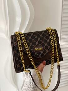 Artistic Letter Print Handbag, Women's European And American Cross-Border Commute Bag, Korean Vintage Fashion Purse, Stylish Tote Shoulder Bag, 2025 New Arrival, Versatile Small Square Bag,