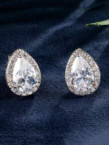 2 piezas Pendientes de botón con forma de gota de agua de circonita cúbica para hombres, de moda y versátiles para uso diario