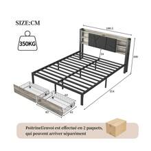 Rosahqnda Upholstered Bed, Double Bed Platform Bed Frame With Headboard, Storage Box With 2 Drawers, Queen Size Metal Bed Frame, Metal Frame, Without Mattress - Xám - Xem 14