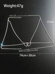 Fashionable Sexy Rhinestone Double Heart Chest Chain Decorations - Silver - View 2