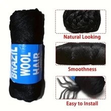 1/5/8 Roll Natural Black Brazilian Wool Hair Yarn For Hair Braiding Crochet Hair Senegalese Twisting African Braids Jumbo Braids Faux Locs African Braids Knitting Hair Braids 70G/Roll,1B