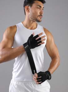 VBOSI 1 Pair Half Finger Shock-Absorbing Fitness Gloves For Men And Women, Anti-Slip Breathable Cycling Gloves, Weightlifting, Dumbbell, Palm Protection, Sports Gloves, Beach Games, Black Gloves With Adjustable Straps