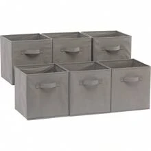 Basics - Cubos de almacenamiento plegables de tela con asas, 10.5 x 10.5 x 11 pulgadas, color gris, paquete de 6 - Blanco - Ver 2