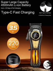 Kemei KM-2242 专业理发器，9000RPM 高速理发器，带充电底座，10W 强劲无刷电机，男士电动理发器，男士生日礼物，新款 KM-2242 圣诞节和新年理发器 - 黑色 - 查看 9