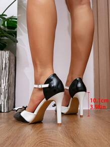 Women 2025 New Fashion Sexy Bowknot Pointed Toe High Heel Pumps, Black & White Color, Suitable For Wedding Bride, Stage Performance, Office Work, Versatile Slimming Legs British Style Dress Shoes