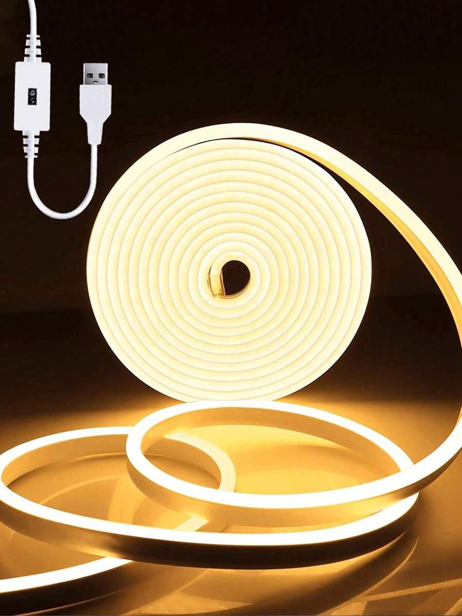 1m/2m/3m/4m/5m LED Neon Decorative Light Strip USB Flexible Dimmable Ambient Light Strip Live Streaming Fill Light Makeup Mirror Bathroom Mirror Front Fill Light Bar Suitable For Bedroom And Home Decor Flexible DIY Projects - White - View 1