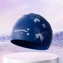 1 件成人复古硅胶蝴蝶图案泳帽，高弹性，海滩必需品，海滩配件，泳池浮球