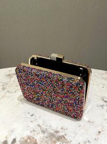 A Colorful Glitter Diamond Rhinestone Decoration Women's Dress Clutch Box Bag Metal Crossbody Chain Fashion Elegant Elegant Classic Square Evening Bag Wedding Bridal Bag Clutch Bag Suitable For Dinner Banquet Party Wedding Dance Party Music Festival Carnival Ladies Use Gift For Women