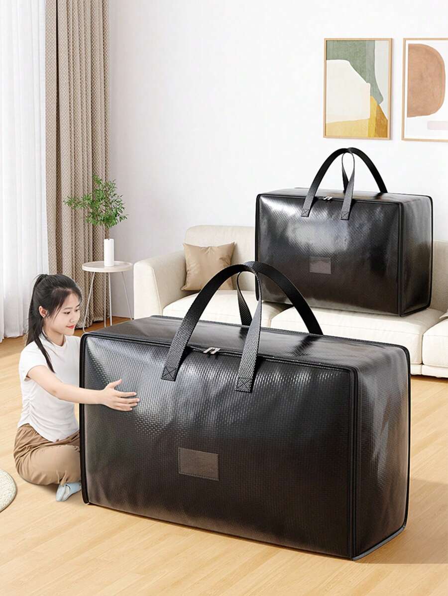1PC Thick And Heavy-Duty Woven Material Moving Bag Storage Bag, Black Waterproof And Stain Resistant Thick Woven Bag, Clothing Storage, Wardrobe Luggage Storage Bag, Wardrobe Storage, Bedroom Storage Bag, Moving Luggage Set, Can Be Used For School Accommodation, Moving And Packing Luggage