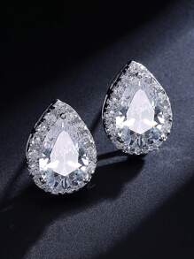 2 piezas Pendientes de botón con forma de gota de agua de circonita cúbica para hombres, de moda y versátiles para uso diario