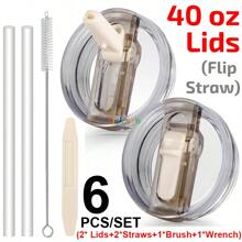 6PCS/SET, Compatible With Stanley Cup 40 Oz, 40 Oz H2.0 Tumbler Flip Straw Leak Proof Lid, 2025 New Upgrade 40oz Tumbler Cup Reusable Removable Replacement No Spill Proof & Splash Resistant Flip Straw Mug Cover For 40oz Cup Accessories, Detachable Leakproof Lids Cover Topper Compatible With 40 Ounce Cup (1set Includes 2pcs Replacement Lids, 2pcs (8.8 Inch) Straws, 1pc (9 Inch) Brush, 1pc Removal Tool Wrench) - cho 40 oz Sta... Cốc thủy tinh - Xem 12