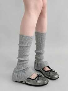 1 Pair Solid Color Casual Polyester Knitted Warm Leg Warmers, Bud-Shaped Leg Sleeves, Y2K, Fashion Blogger Style