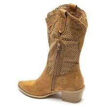 Bottes mi-mollet style western en suédine ajourée - 駝色 - 查看 3