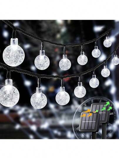 1pc 20/50/100LED Solar Light String, Energy-Saving Plastic Bubble Bulb, 8 Lighting Modes, Button Control, Space Theme, Suitable For Gardens, Camping, Parties, Independence Day, Christmas, Weddings, Birthdays, Yard Decoration - Solar Rechargeable Nickel Battery, Hanging Solar Lights