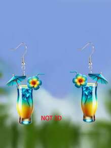 1 Paio Di Orecchini A Pendente A Forma Di Bicchiere Da Cocktail Tropicale 2D In Acrilico, Design A Doppia Faccia Colorato, Accessori Di Moda Adatti Per Abbigliamento Casual E Da Festa Per Signore