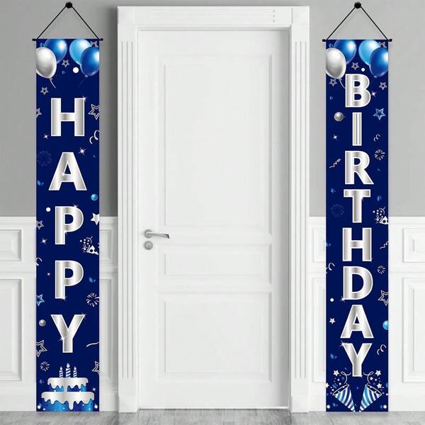 Decorazione appendi porta "Buon compleanno" blu argento per uomo, forniture per feste di compleanno, per 16°, 18°, 21°, 30°, 40°, 50°, 60° compleanno, decorazione da interno ed esterno
