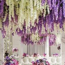 12pcs Artificial Wisteria Flowers 3.6 Feet Artificial Fake Wisteria Vine Hanging Garland Silk Flowers String Garland Artificial Wisteria Vines Rattan Silk Flower String Wedding Party Wall Decorations