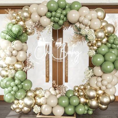 147 件灰绿色气球套装。白色沙子。金属金色气球花环拱门套装，适用于丛林狩猎派对、婚礼、生日。周年纪念日。圣帕特里克节。新娘送礼会。新年。毕业典礼。花园茶会装饰品