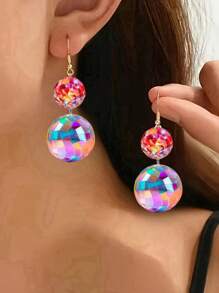 1 Pair Vibrant Disco Ball Hoop Earrings, Acrylic Flat Earrings, Long Colorful Hip Hop Streetwear Style, Suitable For Daily Wear And Party Celebrations, Music Festivals, Holiday Events Fashionable Earrings - Earrings - View 2