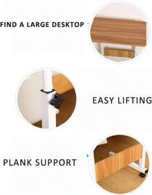 Small Laptop Desk Small Space Table Mobile Height Adjustable Desk With Wheel - Beige - View 4