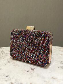 A Colorful Glitter Diamond Rhinestone Decoration Women's Dress Clutch Box Bag Metal Crossbody Chain Fashion Elegant Elegant Classic Square Evening Bag Wedding Bridal Bag Clutch Bag Suitable For Dinner Banquet Party Wedding Dance Party Music Festival Carnival Ladies Use Gift For Women