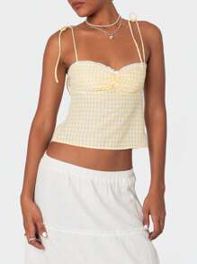 Women Camisole, Y2k Gingham Tank Top Sleeveless Tie-Up Backless Plaid Top Slim Fit Summer Vest For Party Club - 黃色 - 查看 4