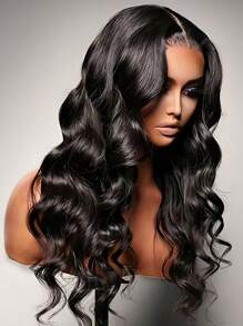 13x6 波浪蕾丝前假发 自然黑色透明蕾丝前假发 巴西真人发 180 密度 女士用 - Natural Black - 查看 3