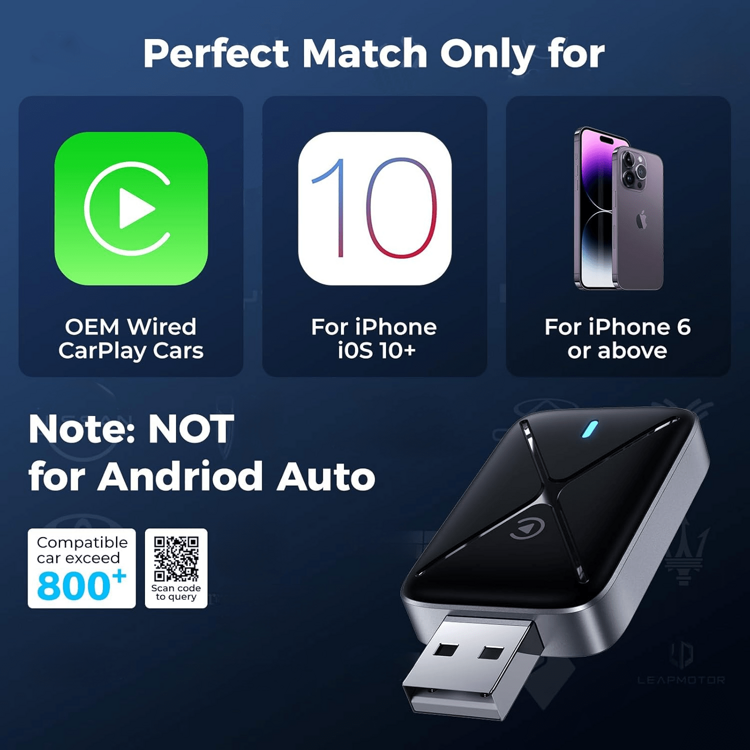 REMAX 无线 CarPlay 适配器兼容 Apple CarPlay，轻松将有线 CarPlay 升级为无线，即时连接，自动重新连接，超迷你 Car Play 适配器兼容 iPhone，适用于内置 CarPlay 的汽车，超迷你尺寸汽车配件，超实用汽车用品 - 彩色 - 查看 7