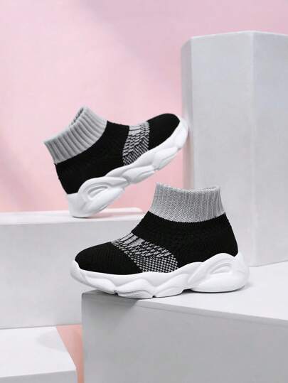 Baby Contrast Color Stripe Breathable Comfortable Anti-Slip Sports Shoes, Running Shoes