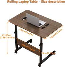 Small Laptop Desk Small Space Table Mobile Height Adjustable Desk With Wheel - Beige - View 2