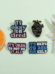 1pc Inspiring English Slogan Accessory Brooch, Seeking Help Is Okay, Geometric Black Heart Shape - Multicolor - View 1