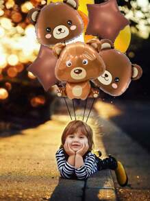 Set de 1 a 5 globos con diseño de oso, decoración para fiesta de cumpleaños con tema de animales, globos de papel de aluminio