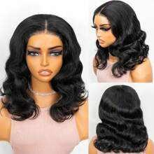 Wear Go Wigs Body Wave Hair Pre Cut 13*4 HD Lace Closure Short Bob Glueless Wig, 100% Real Human Hair Wigs Natural Hairline Remy Pre Plucked Bleached Knots With Baby Hair Black Color - Natural Black - 查看 3