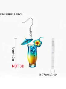 1 Paio Di Orecchini A Pendente A Forma Di Bicchiere Da Cocktail Tropicale 2D In Acrilico, Design A Doppia Faccia Colorato, Accessori Di Moda Adatti Per Abbigliamento Casual E Da Festa Per Signore
