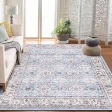 Washable Rugs Living Room Short Pile Area Rugs For Living Room Outdoor Rug Modern Vintage Classic Rug Non Slip Rug For Bedroom Home Decor Office Carpet - Light Blue - View 2