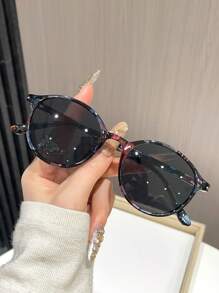 Oval Frame Floral Fashion Fashion Glasses - Casual Style, PC Material, Grey Lenses, Suitable For Outdoor And Party Wear, Eyewear Accessories