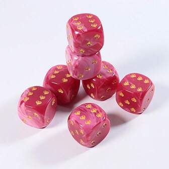 6pcs 16mm Acrylic Gold Heart Shaped D6 Dice, Suitable For Party Games Or Birthday Gifts