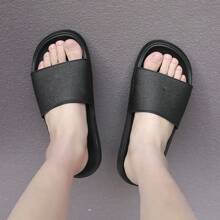 Plus Size Men's Summer Breathable Anti-Slip Durable Deodorizing Thick Sole Simple Fashion Open Toe Slide Sandals, EVA Soft Sole Anti-Slip Bathroom Beach Slippers For Indoor And Outdoor Wear