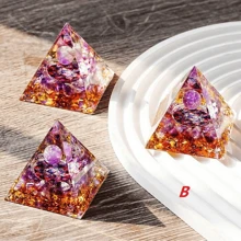 1pc Crystal Triple Protection Pyramid With Black Tourmaline, Tiger Eye And Hematite Quartz - Flower Of Life Pyramid, For Spiritual Healing, Meditation, Yoga, Reiki Gifts, Office, Home Decor - Multicolor - View 4