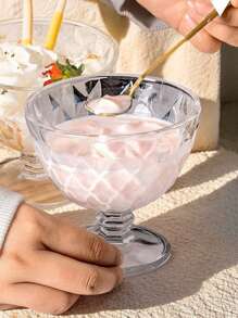 2 件北欧风格大容量优质冰淇淋玻璃碗，创意高脚饮料杯，透明鸡尾酒杯，酒杯，高档沙拉碗，砖纹设计
