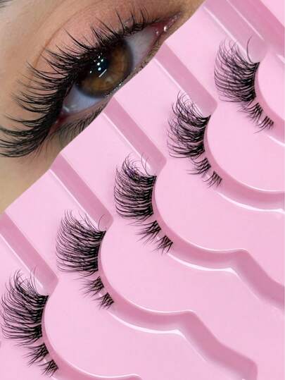 7 pares de pestañas postizas de media longitud con banda transparente, cola de ojo de gato, aspecto natural, suaves y esponjosas, de imitación de visón, adecuadas para maquillaje navideño, regalo de Navidad