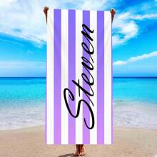 1 件定制条纹沙滩巾，带有个性化名称/文字，超强吸水游泳巾，舒适沙滩巾，时尚泳池巾，时尚瑜伽垫，沙滩配件，节日完美礼物，有多种尺寸可供选择，非常适合游泳、露营和旅行